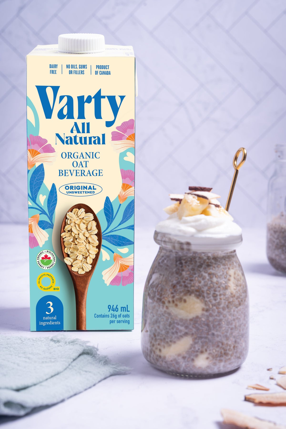 Coconut Banana Chia Pudding with Vanilla Oat Milk