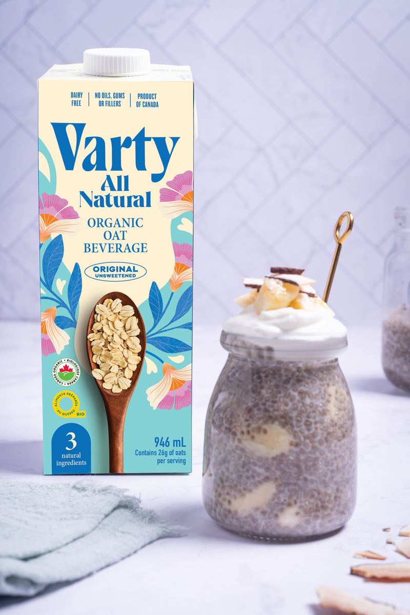 Coconut Banana Chia Pudding with Vanilla Oat Beverage