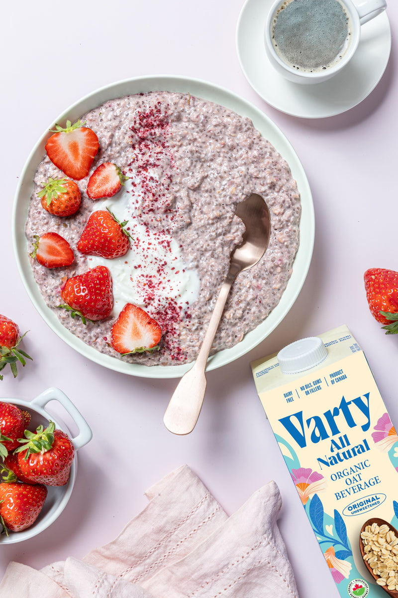 Strawberries & Cream Overnight Oats with Rose Syrup