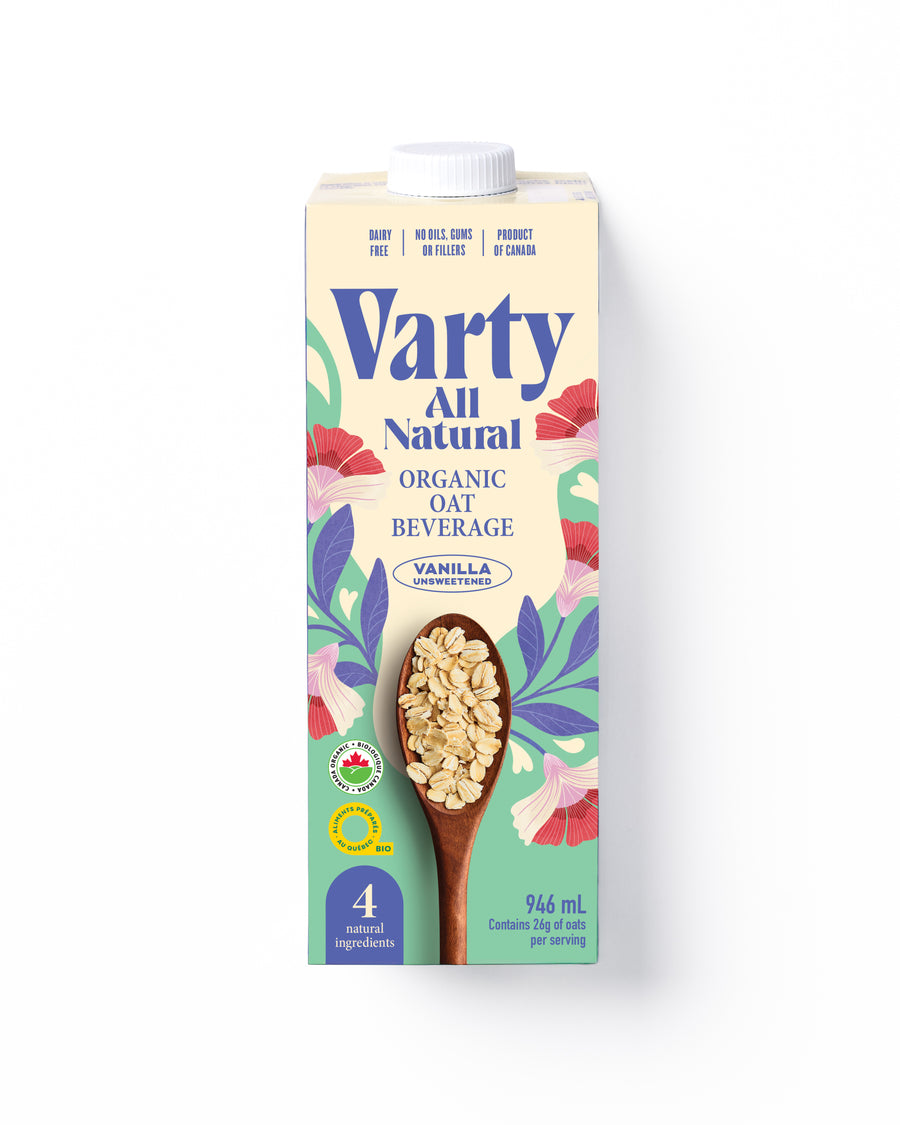Varty Vanilla Unsweetened Oat Beverage organic oat beverage carton, 946 mL