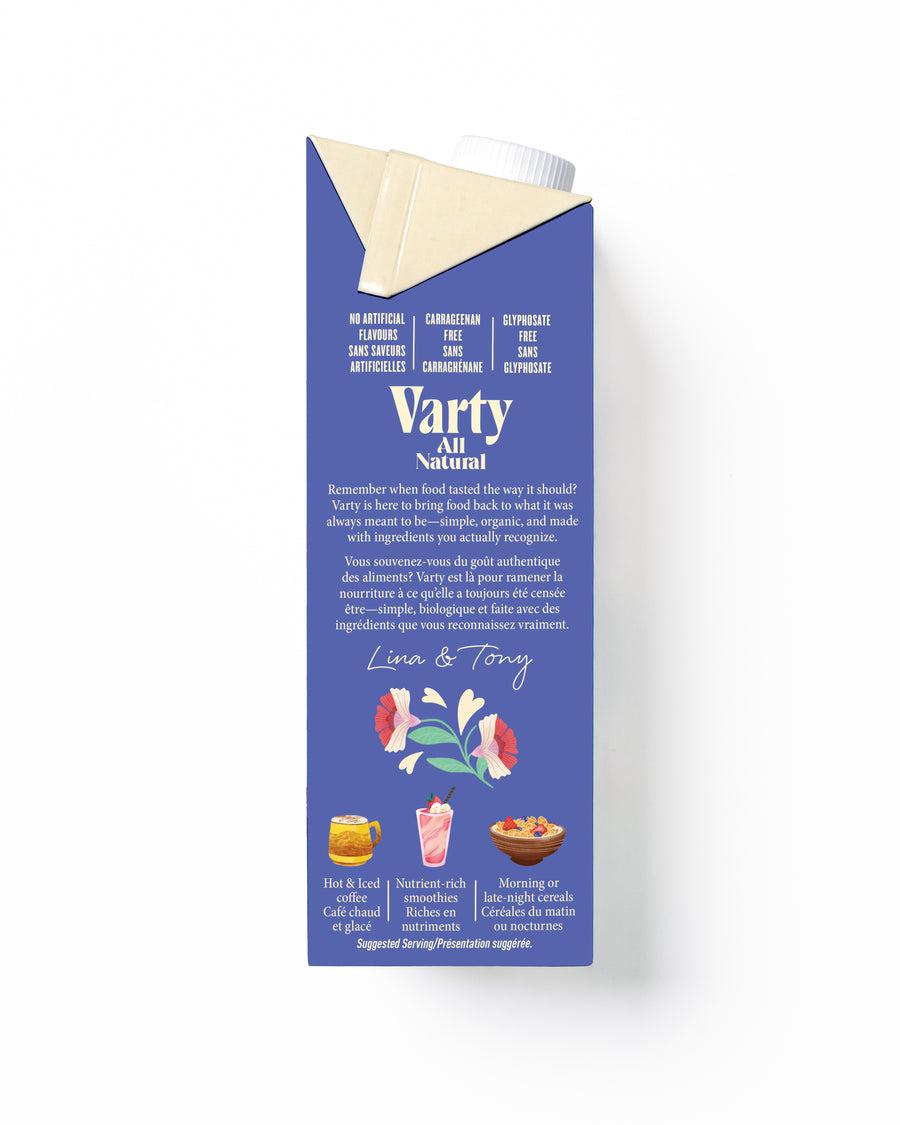 Varty Vanilla Unsweetened Oat Beverage organic oat beverage carton, 946 mL