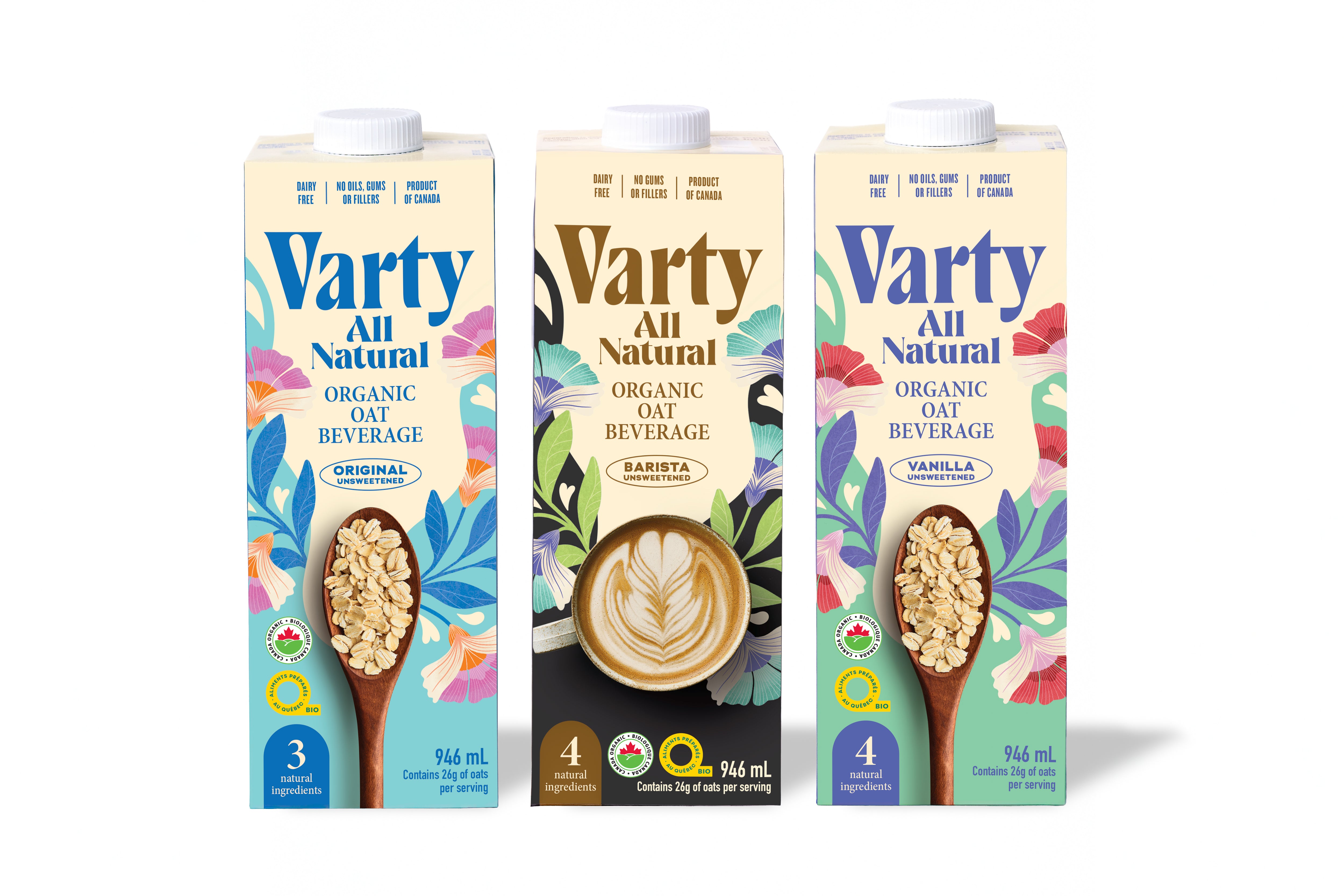 Varty Original, Vanilla and Barista oat beverages