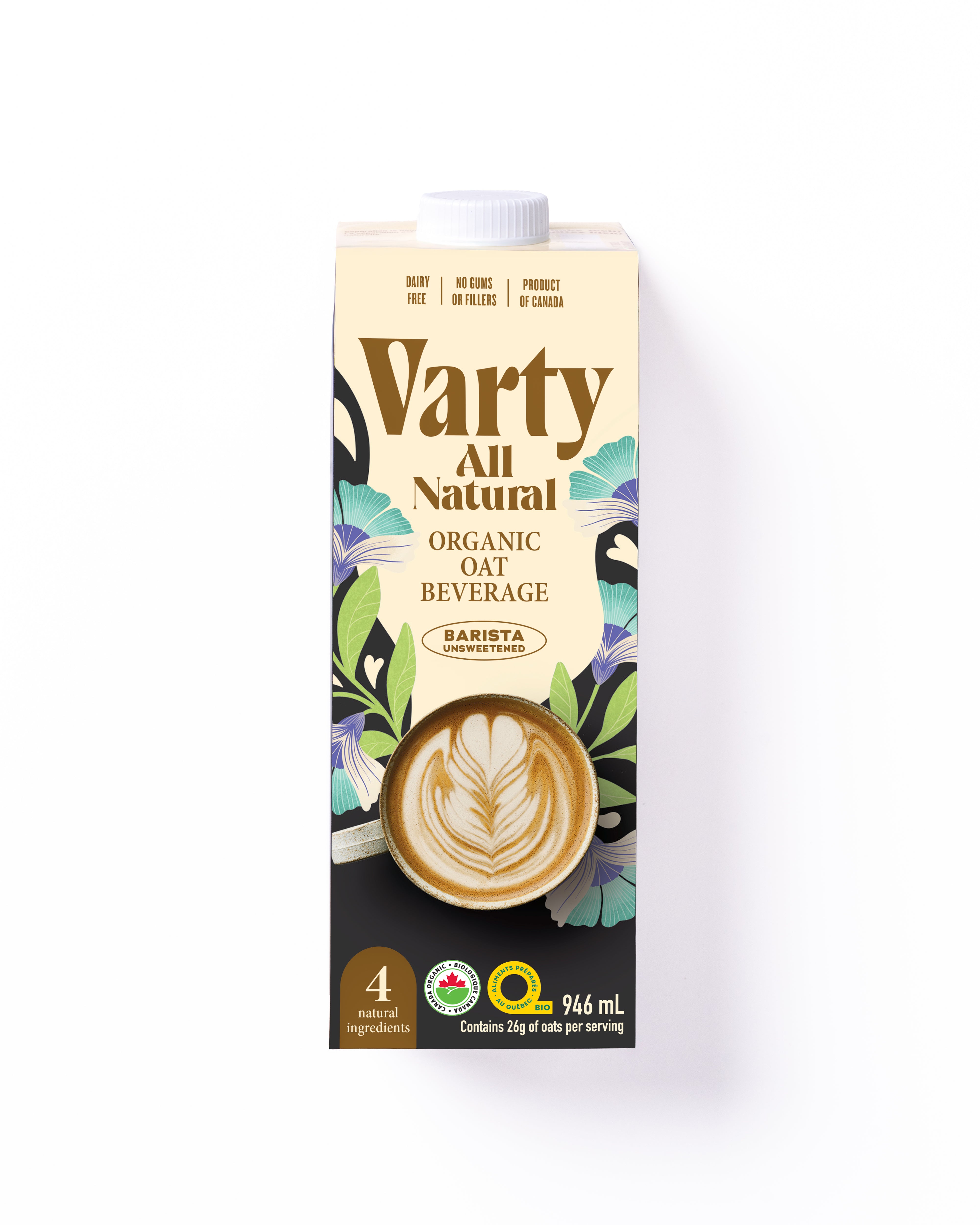 Varty Barista organic oat beverage carton, 946 mL, 4 ingredients