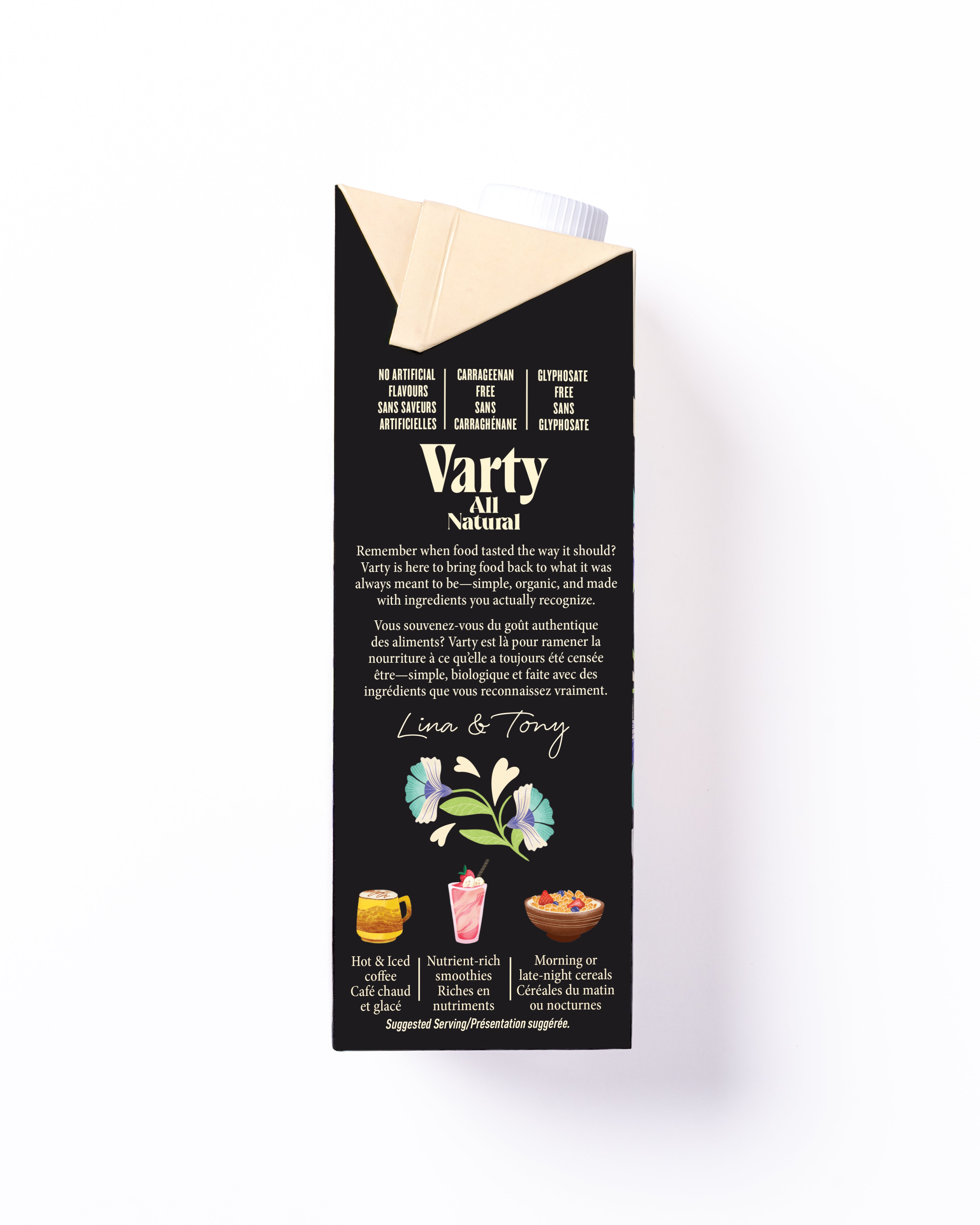 Varty Barista organic oat beverage, nutrition facts side