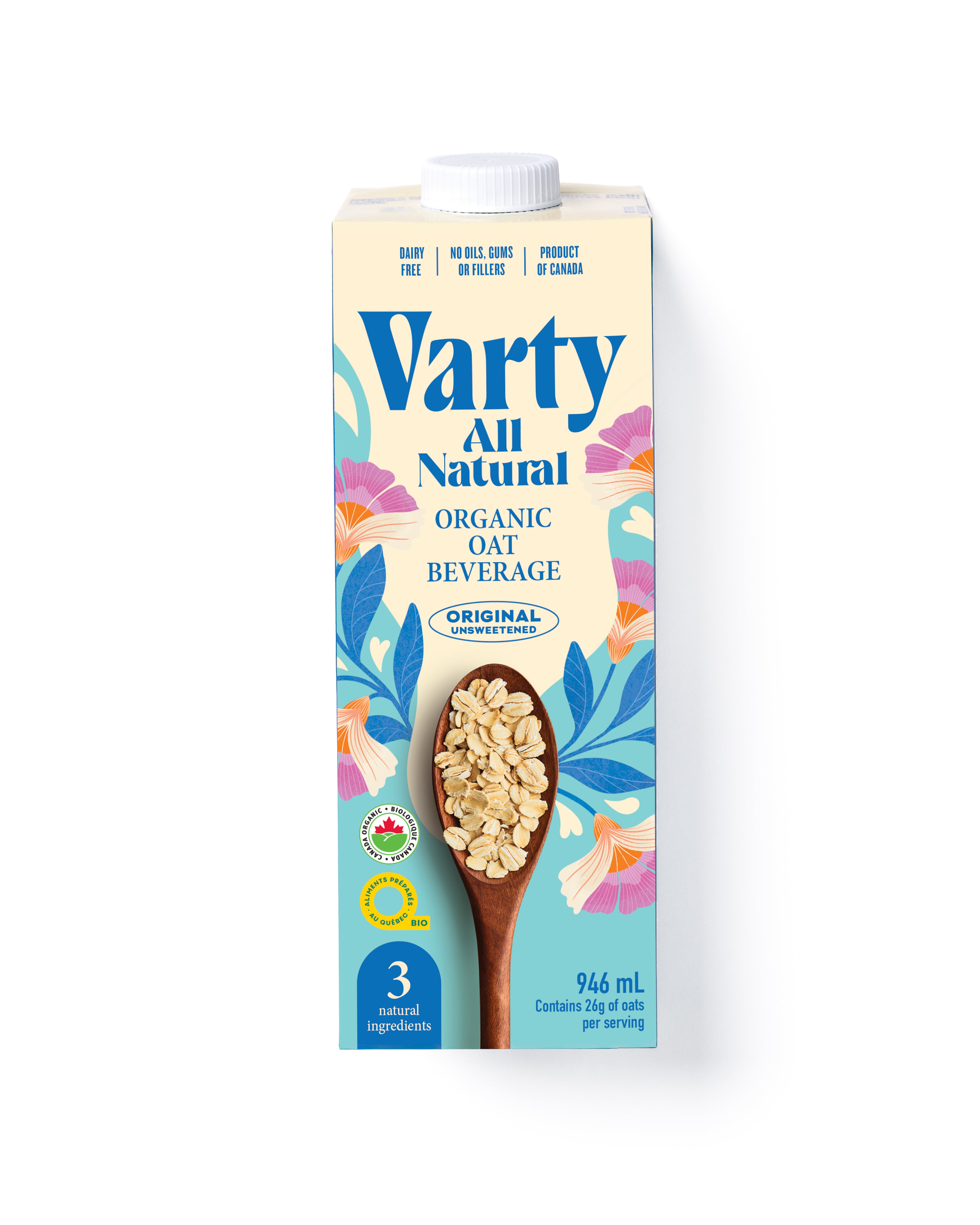 Varty Original organic oat beverage carton, 946 mL, 3 ingredients