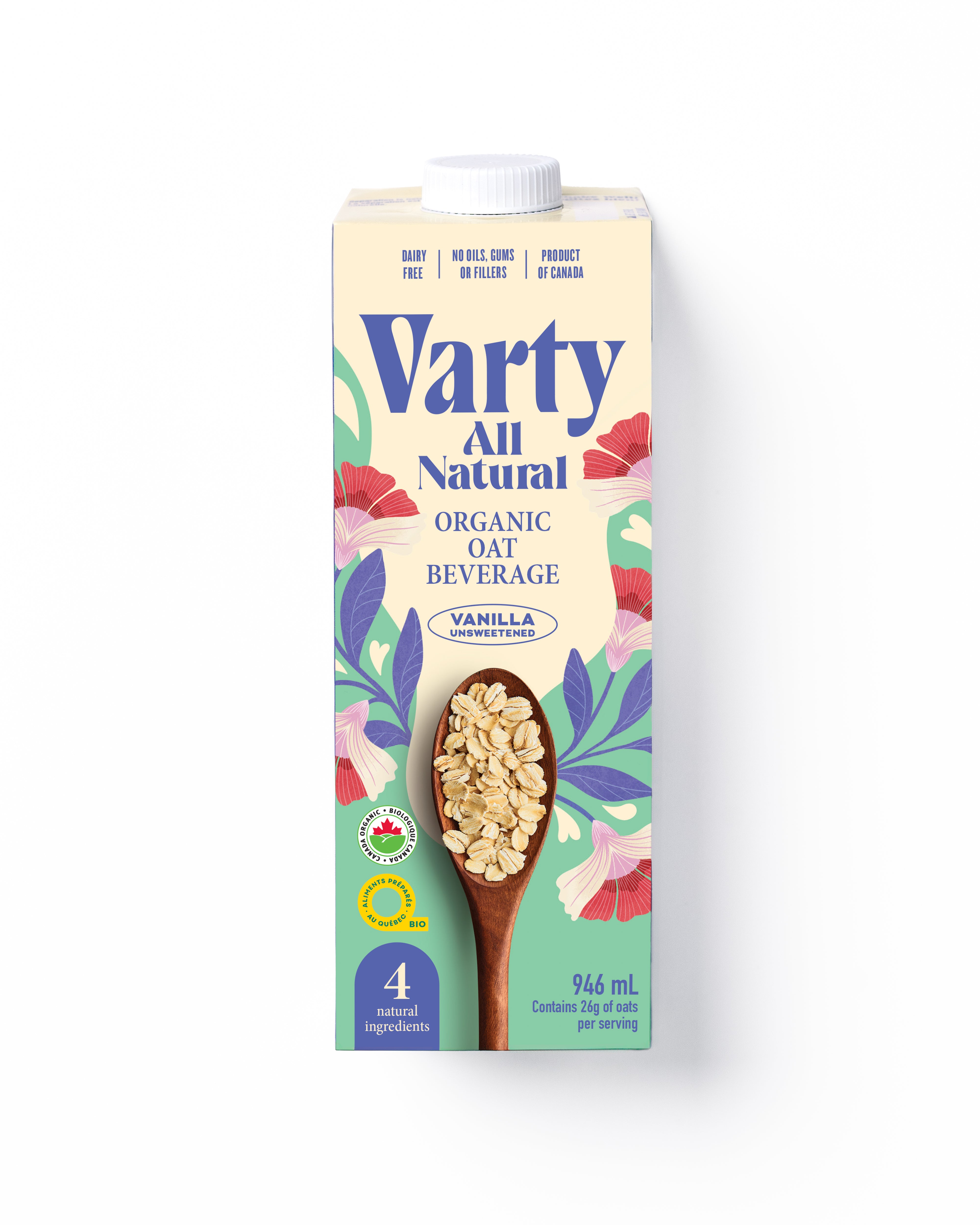 Varty Vanilla organic oat beverage carton, 946 mL, 4 ingredients