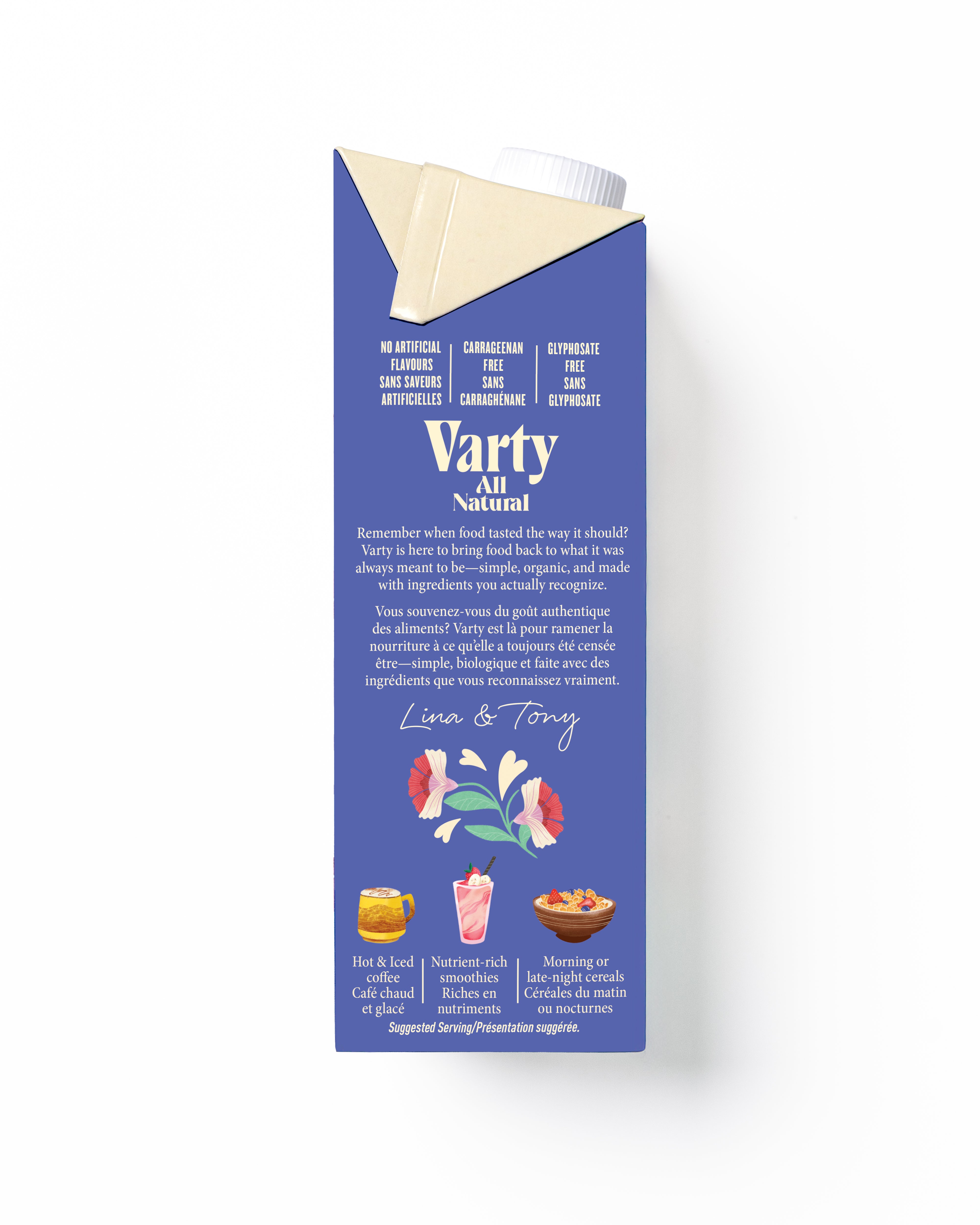 Varty Vanilla organic oat beverage, nutrition facts side