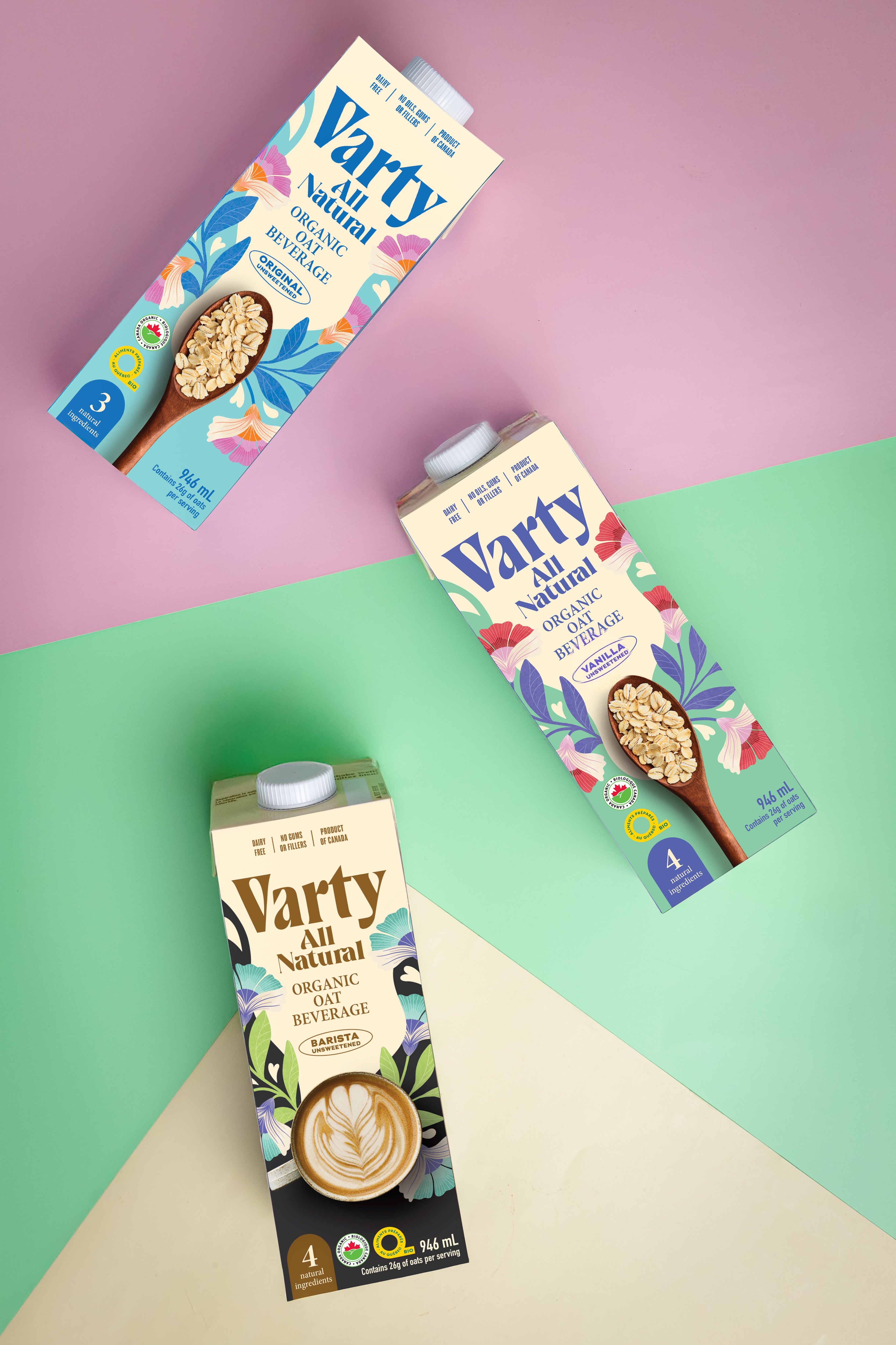 Varty Original, Vanilla and Barista oat beverages